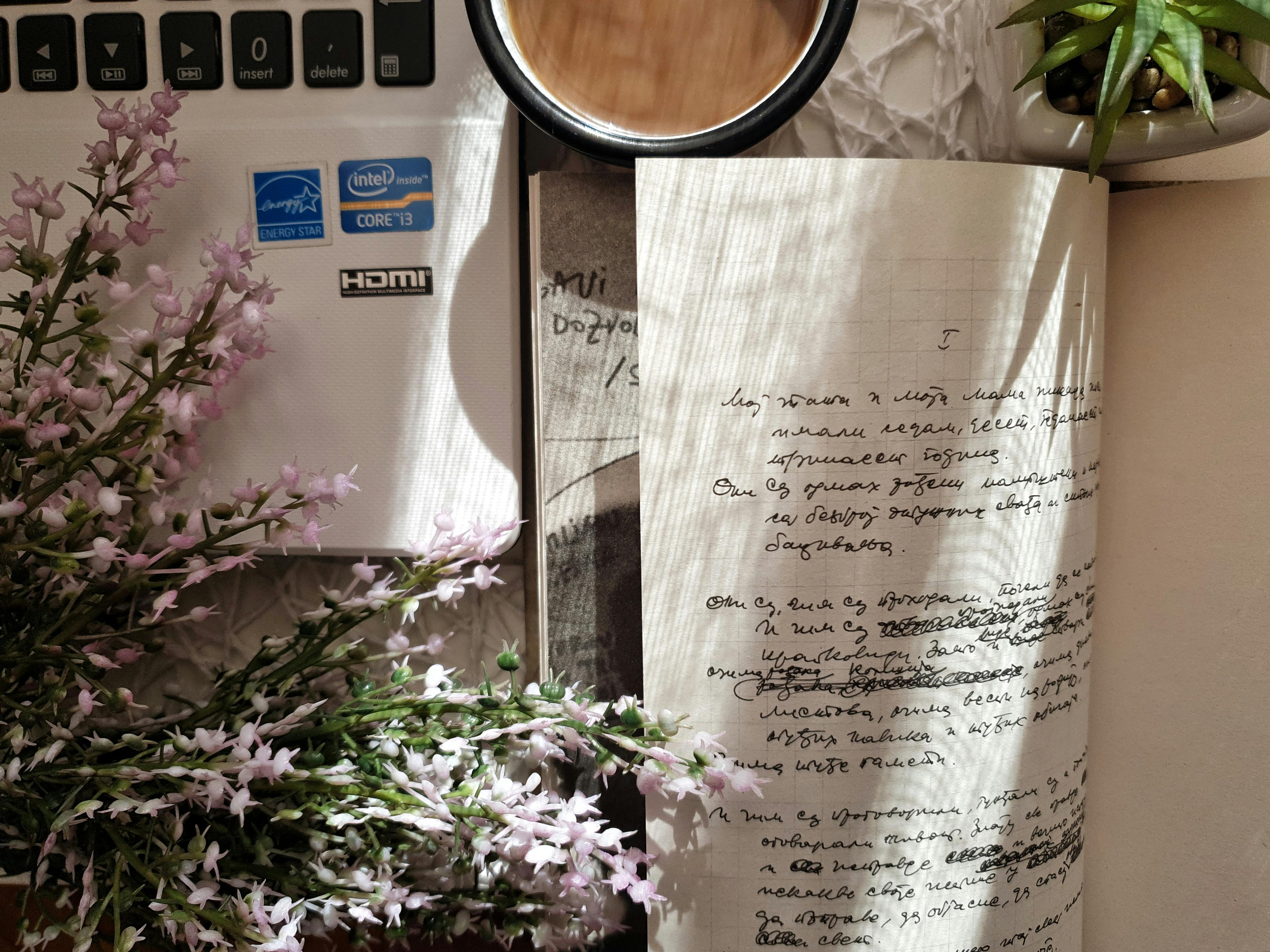 Journal pages on a warm desk